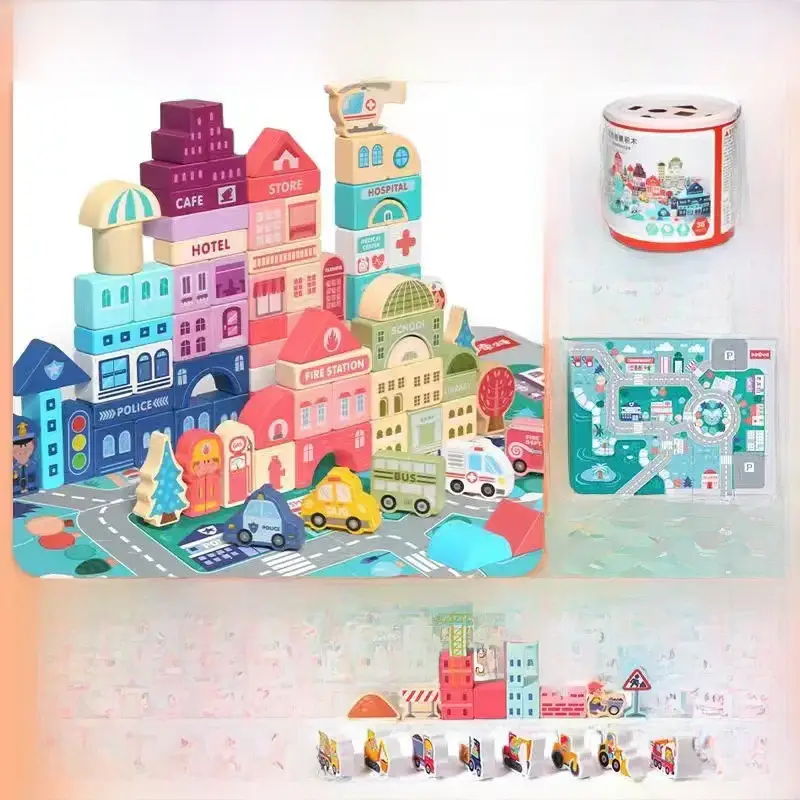 Children's Wooden City Building Blocks Set for Ages 3+ - Image 3