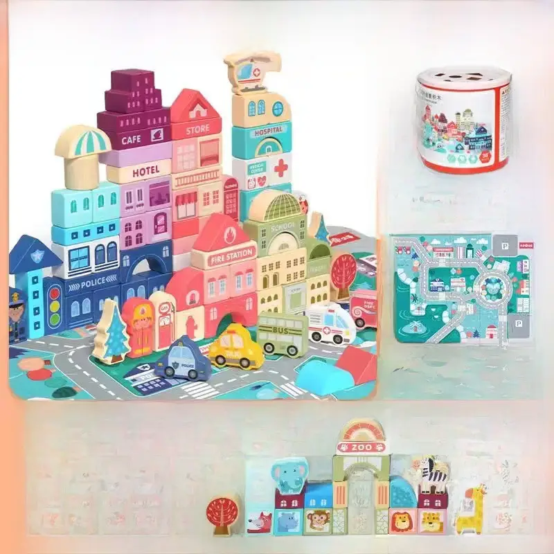 Children's Wooden City Building Blocks Set for Ages 3+ - Image 4