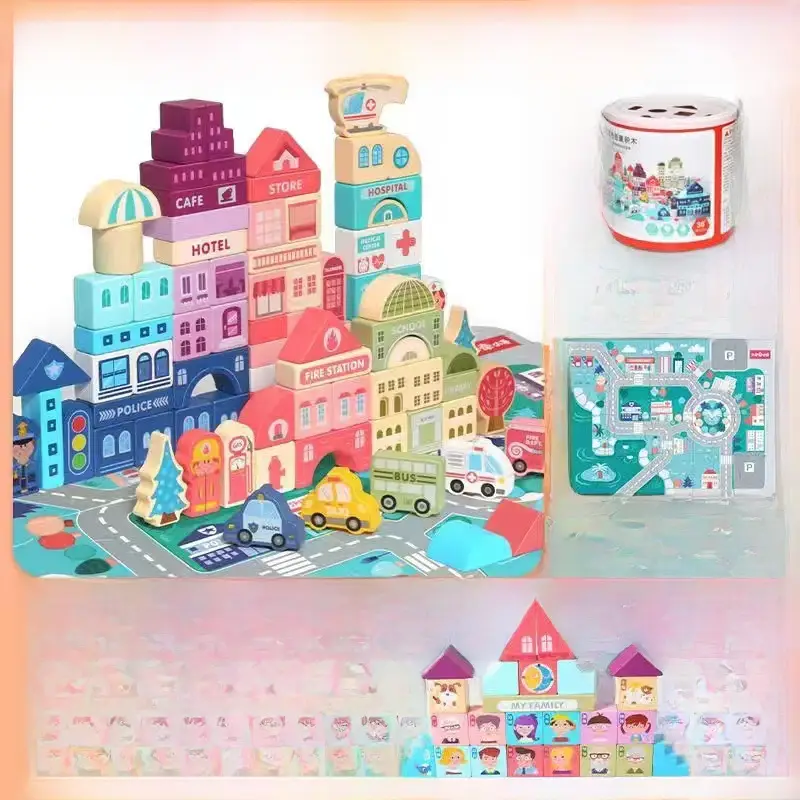 Children's Wooden City Building Blocks Set for Ages 3+ - Image 5