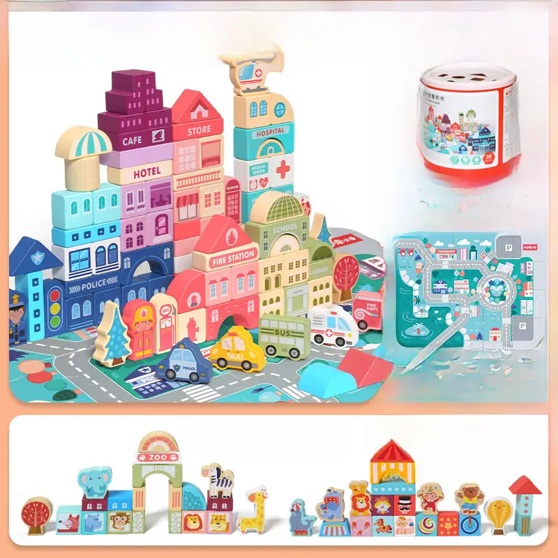 Children's Wooden City Building Blocks Set for Ages 3+ - Image 6
