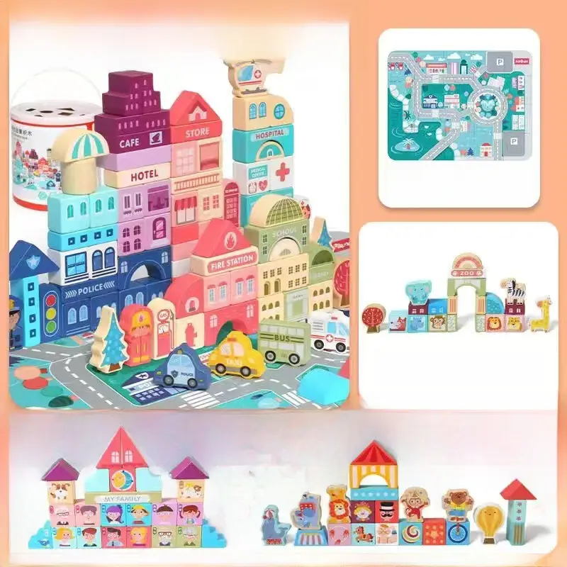 Children's Wooden City Building Blocks Set for Ages 3+ - Image 7