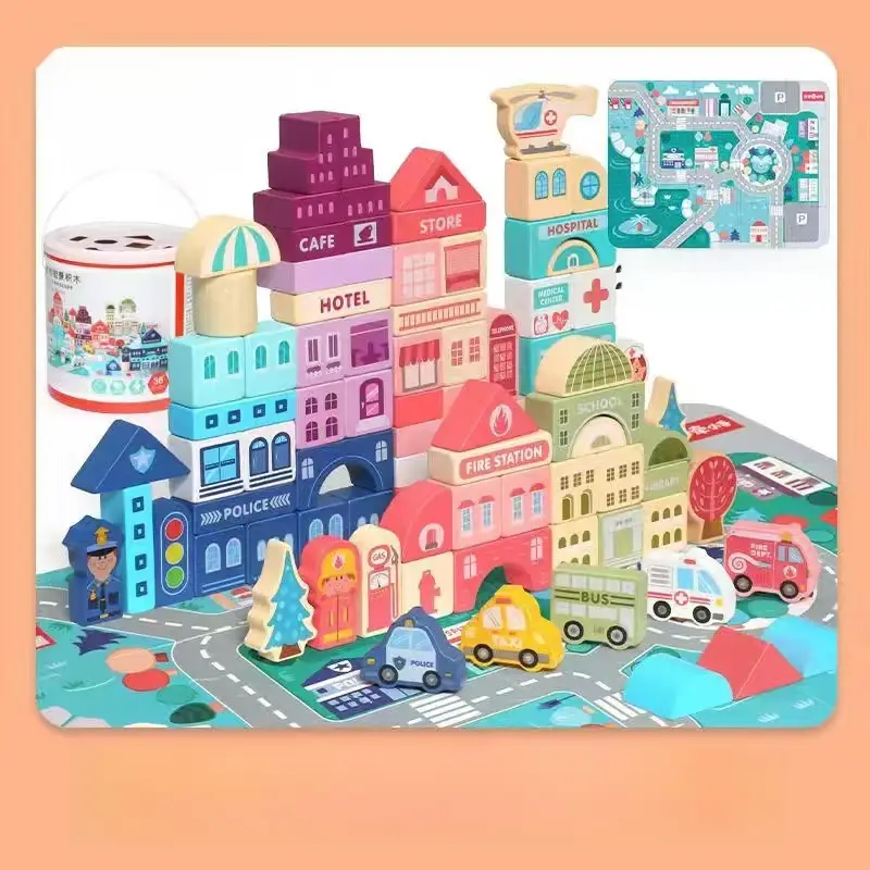 Children's Wooden City Building Blocks Set for Ages 3+ - Image 8