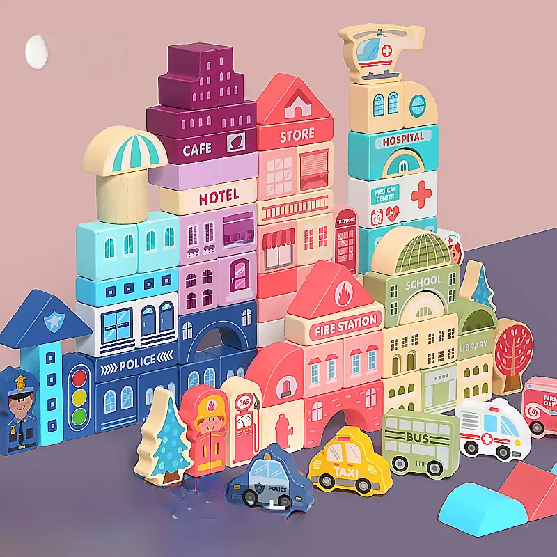 Children's Wooden City Building Blocks Set for Ages 3+ - Image 9
