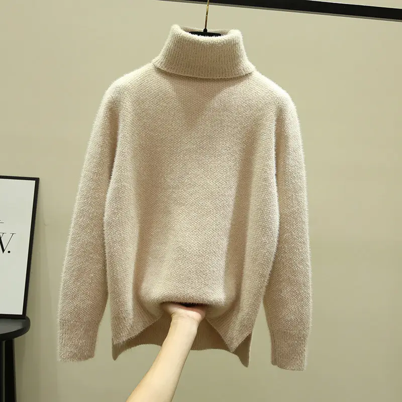 Women Turtleneck Sweater Mink Velvet Golden Autumn Winter - Image 8