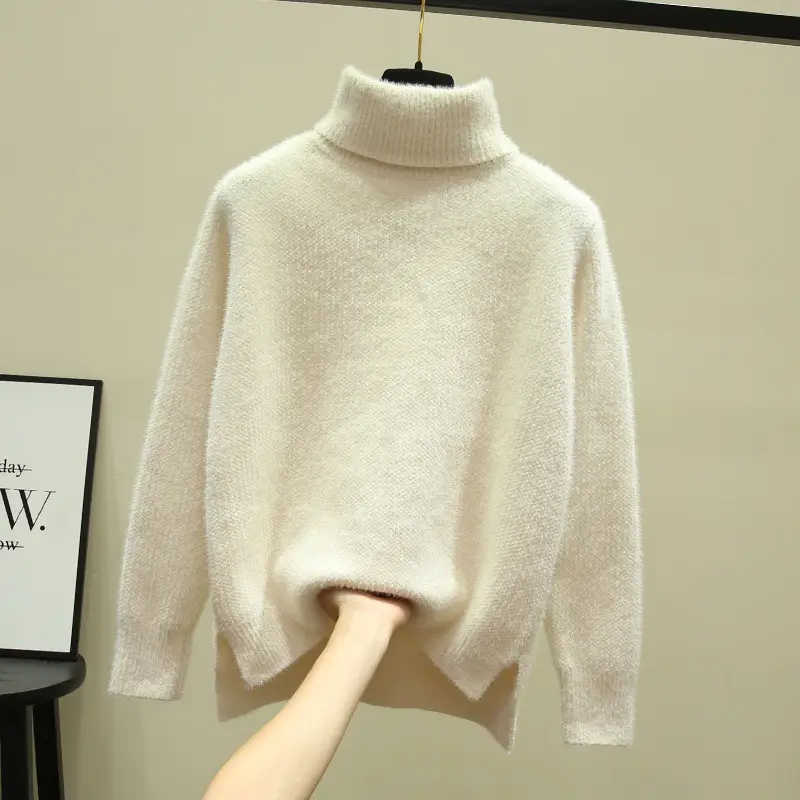 Women Turtleneck Sweater Mink Velvet Golden Autumn Winter - Image 9