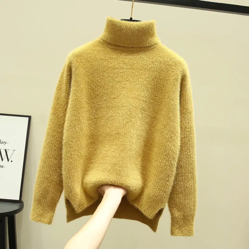 Women Turtleneck Sweater Mink Velvet Golden Autumn Winter - Image 10