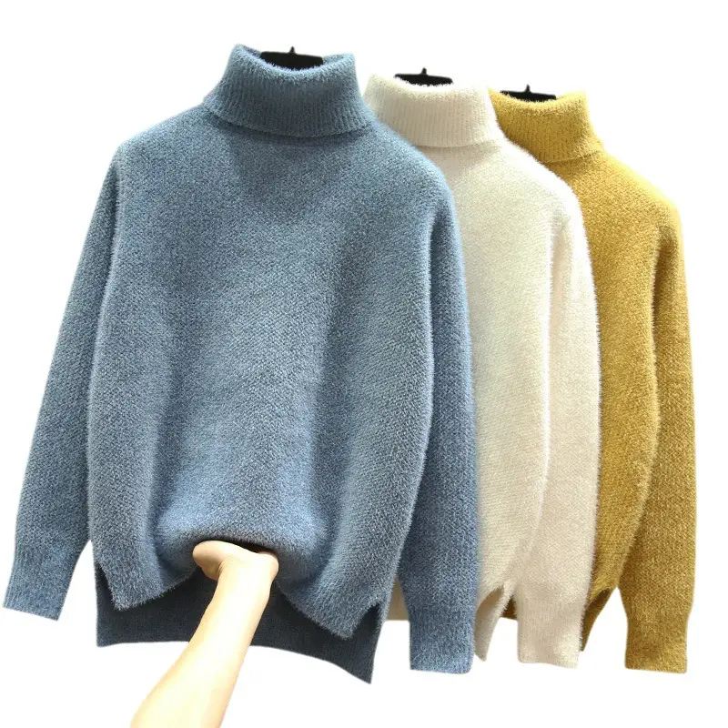 Women Turtleneck Sweater Mink Velvet Golden Autumn Winter - Image 11
