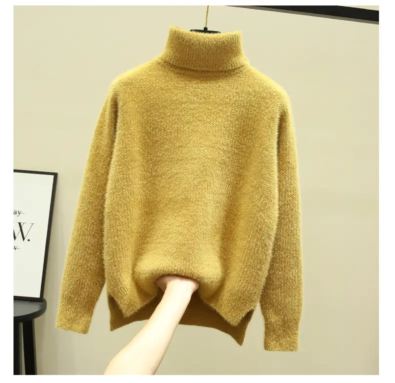 Women Turtleneck Sweater Mink Velvet Golden Autumn Winter — feature 17