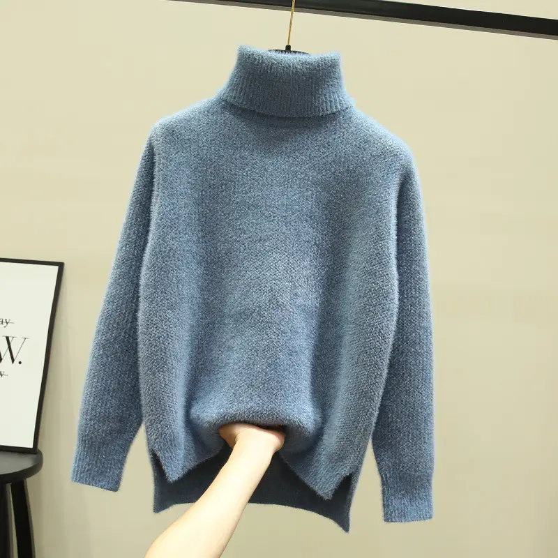 Women Turtleneck Sweater Mink Velvet Golden Autumn Winter - Image 2