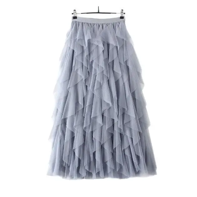 Women's Black Mesh Puffy Skirt with Lace Trim