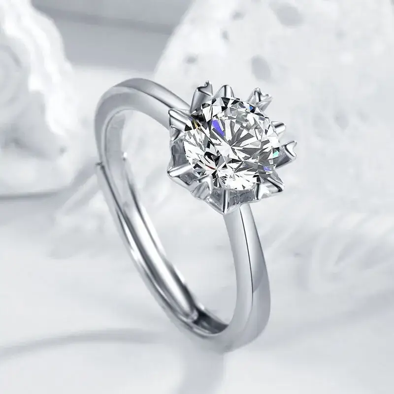 Moissanite Heart Ring S925 Silver Plated Platinum Gold Texture