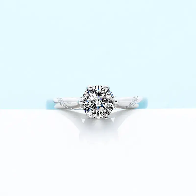 Moissanite Heart Ring S925 Silver Plated Platinum Gold Texture