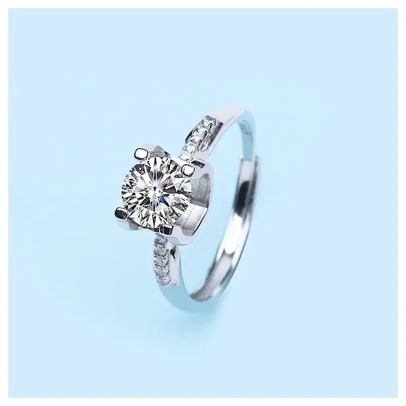 Moissanite Heart Ring S925 Silver Plated Platinum Gold Texture