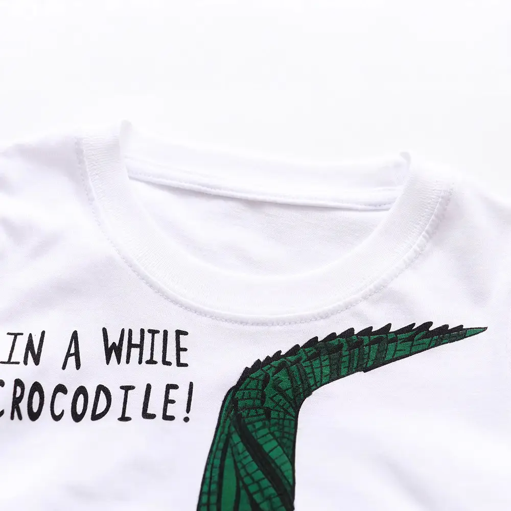 European & American Kids T-Shirt Crocodile Print White