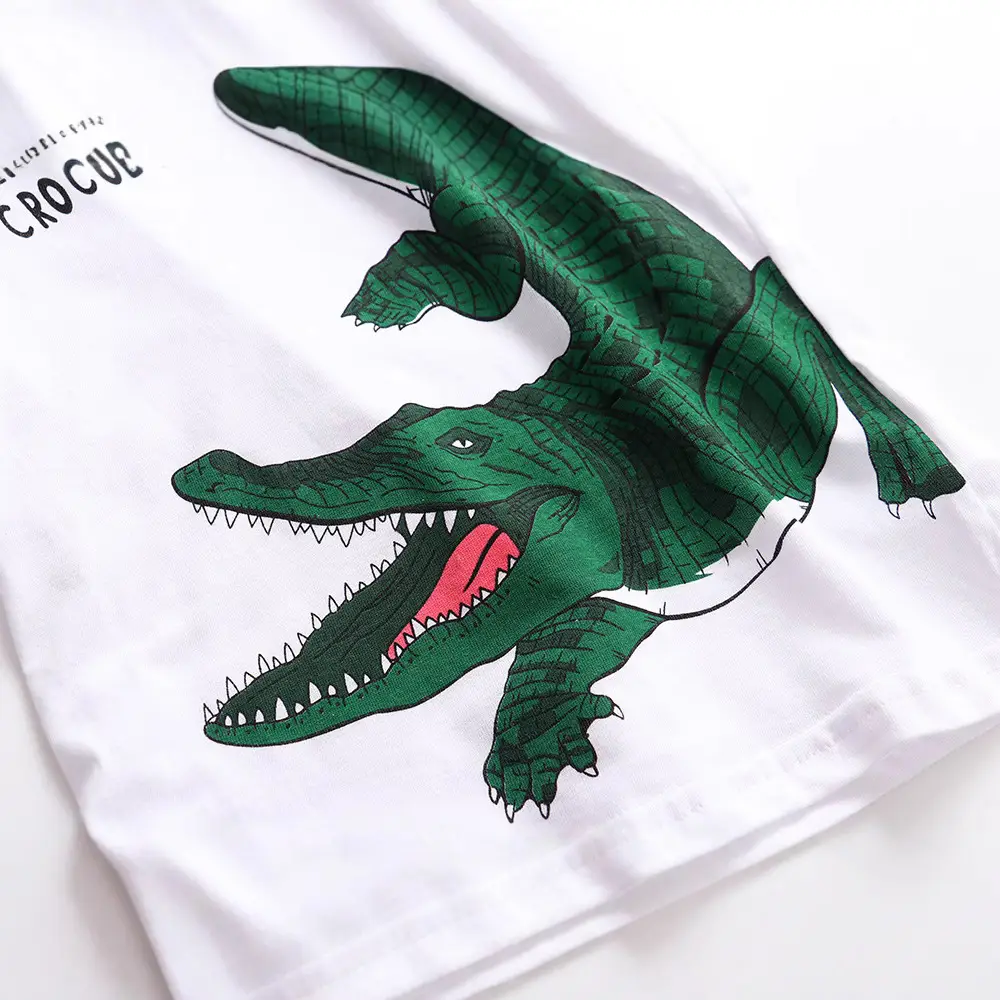 European & American Kids T-Shirt Crocodile Print White