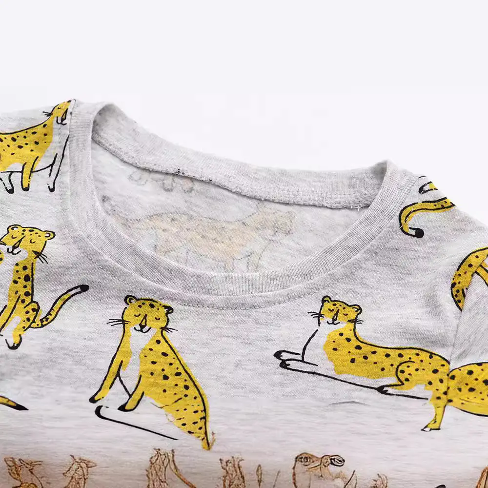 Kids Leopard Print Cotton T-Shirt Gray - Image 2