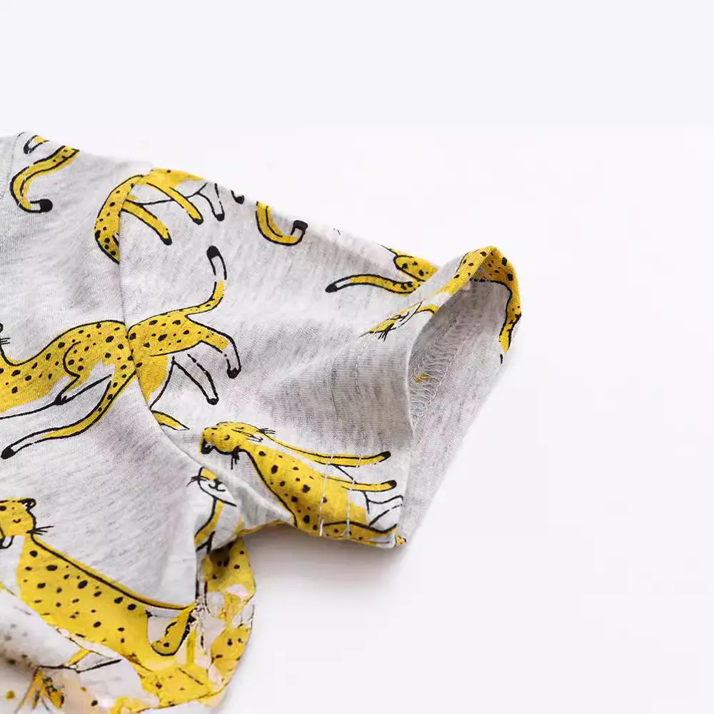 Kids Leopard Print Cotton T-Shirt Gray - Image 3