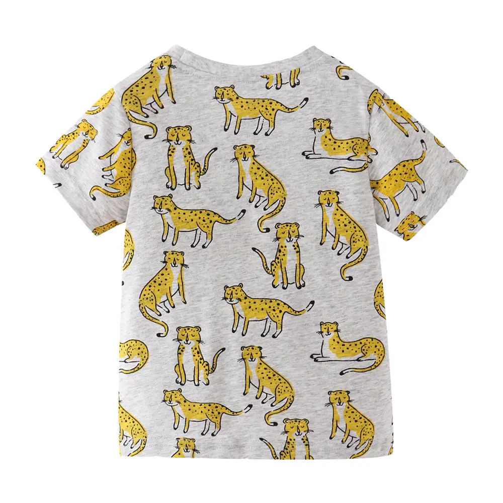 Kids Leopard Print Cotton T-Shirt Gray - Image 5