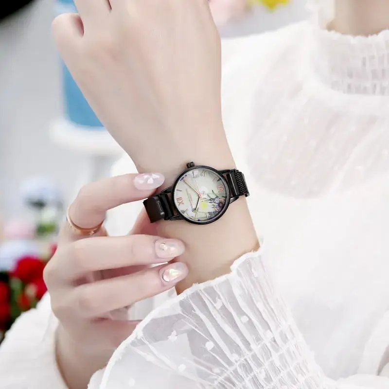 Women's Ceramic Face Watch Light Luxury French Niche Casual Milan Belt Waterproof - Image 5