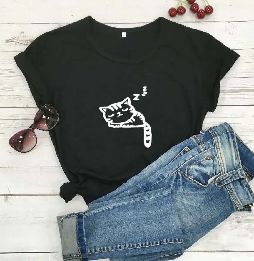 Men Women Black Cat Zzz T-Shirt Casual Streetwear - Image 2