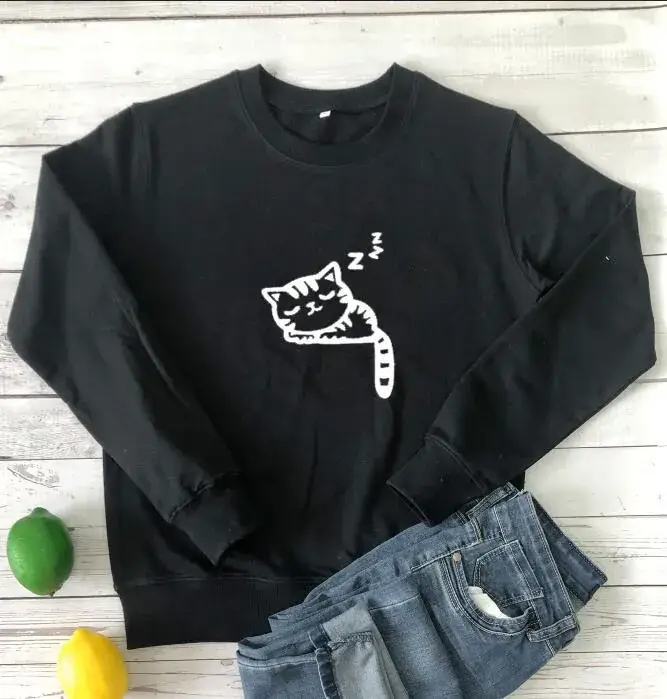 Black Cat Graphic Sweatshirt Round Neck Long Sleeve - Image 2