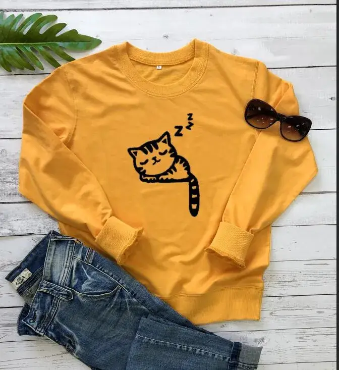 Black Cat Graphic Sweatshirt Round Neck Long Sleeve - Image 4