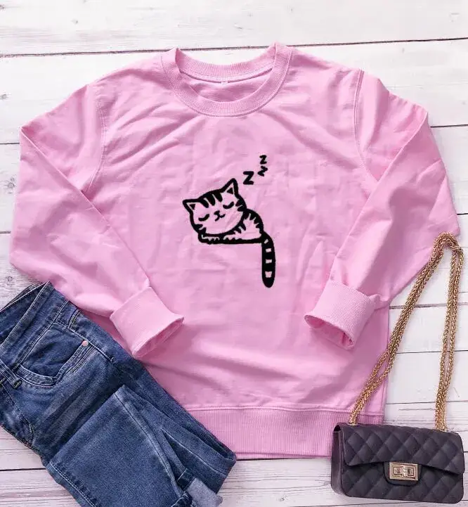 Black Cat Graphic Sweatshirt Round Neck Long Sleeve - Image 5