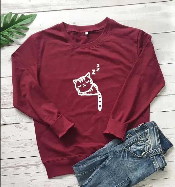 Black Cat Graphic Sweatshirt Round Neck Long Sleeve - Image 6