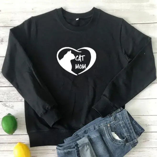 Cute Cat Mom Heart Print Yellow Crewneck Vest