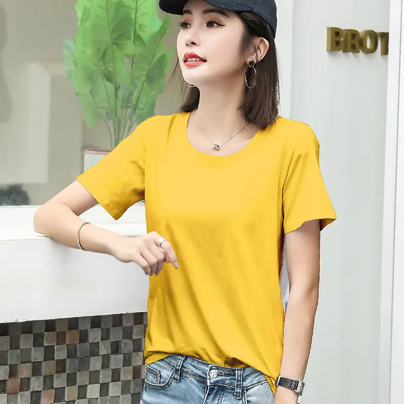 Women Cotton T-Shirt Navy Blue Loose Crew Neck Short Sleeve - Image 10