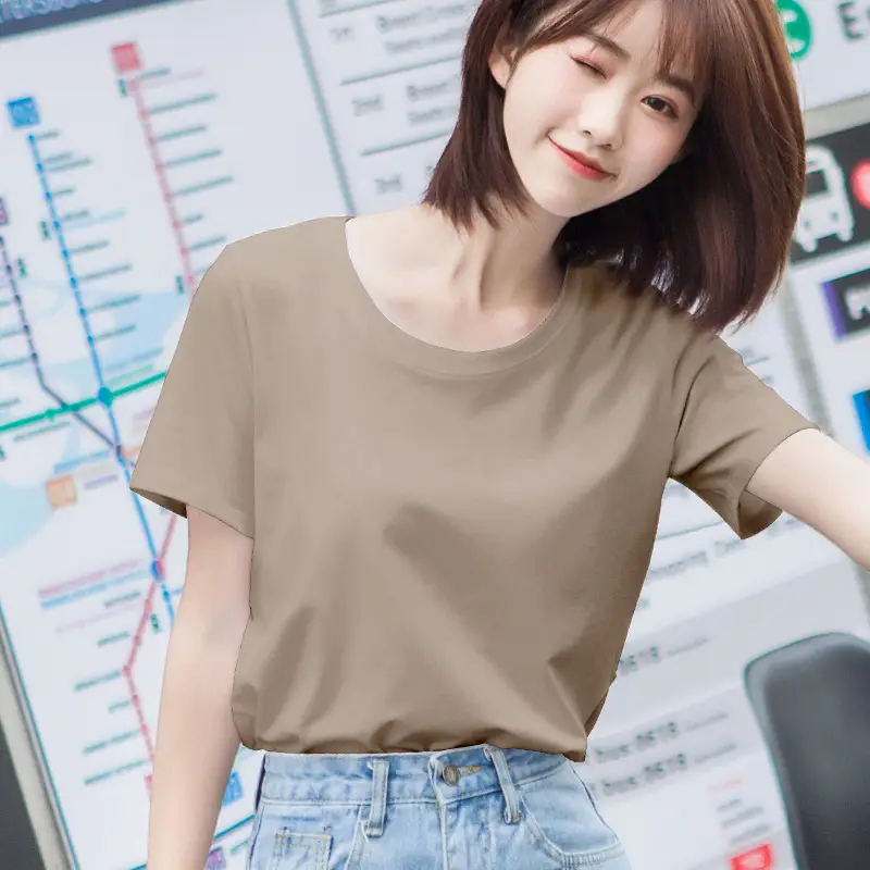 Women Cotton T-Shirt Navy Blue Loose Crew Neck Short Sleeve - Image 12