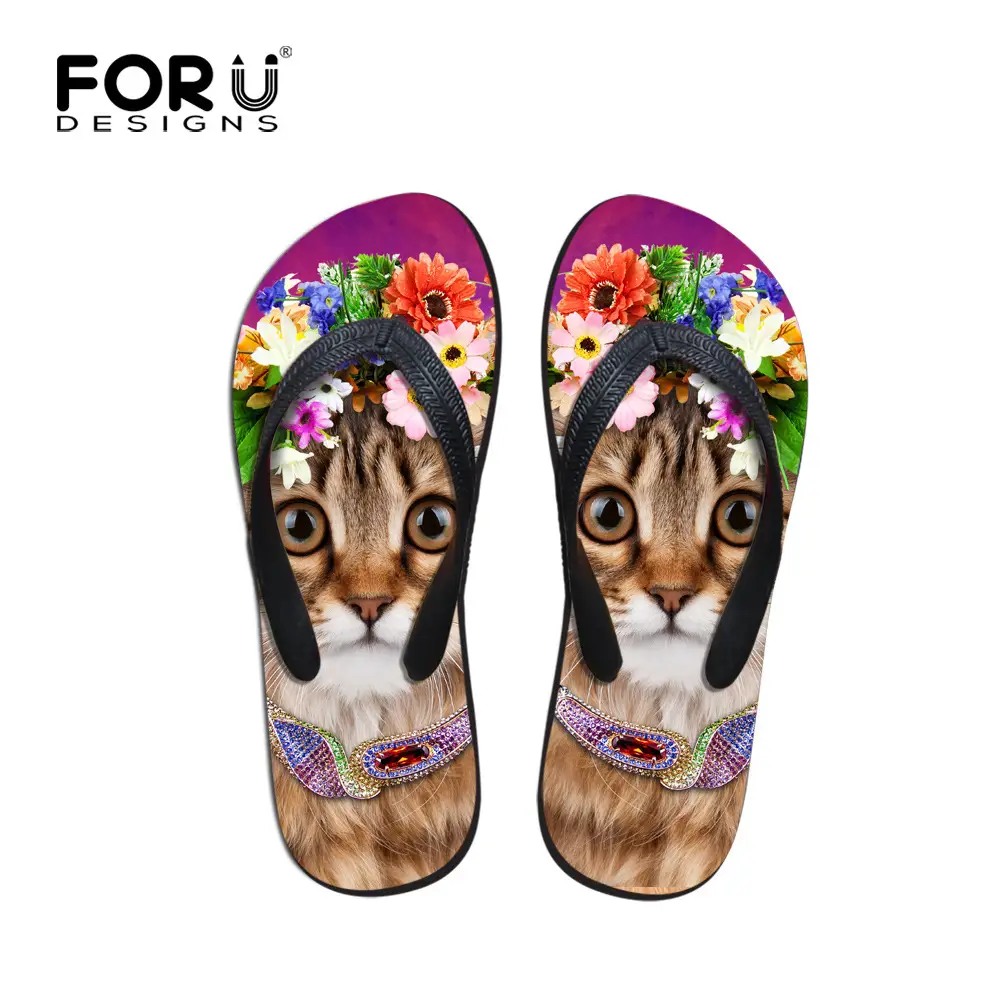 Women Summer Cat Kitten Pattern Flip Flops