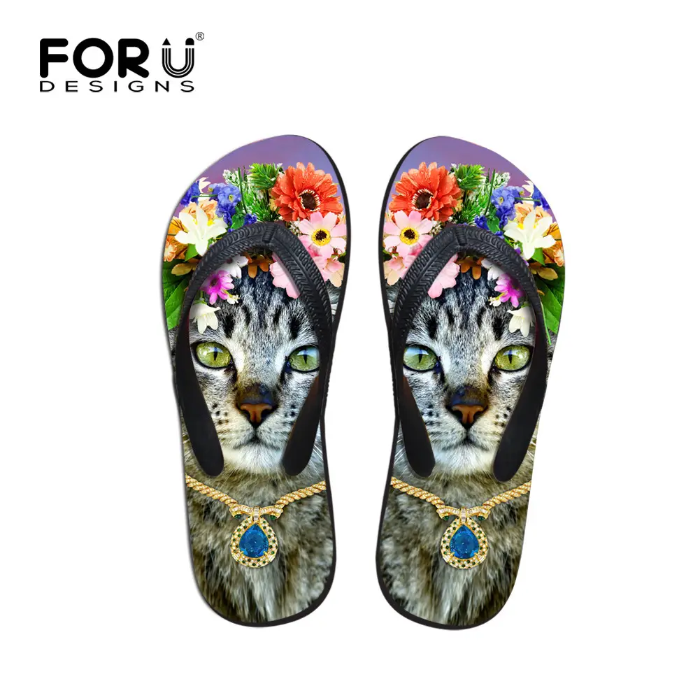 Women Summer Cat Kitten Pattern Flip Flops