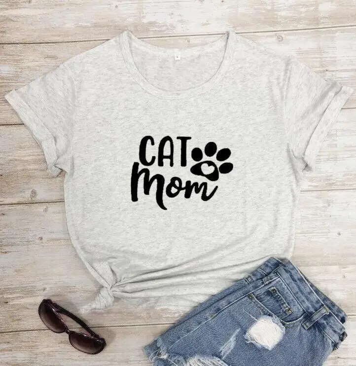 Cat Mom T-Shirt Grey Short Sleeve - Image 12