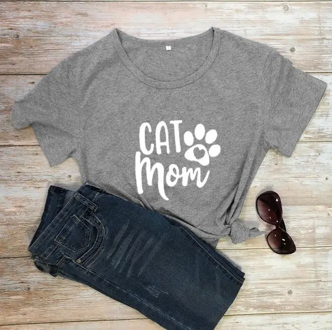 Cat Mom T-Shirt Grey Short Sleeve - Image 13