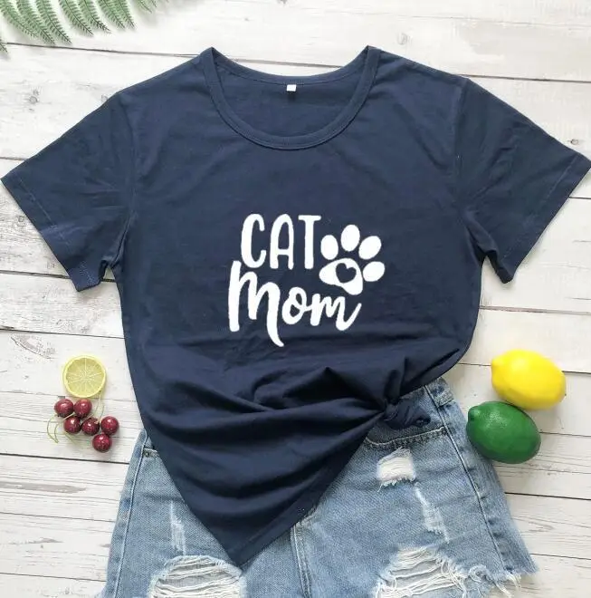 Cat Mom T-Shirt Grey Short Sleeve - Image 14