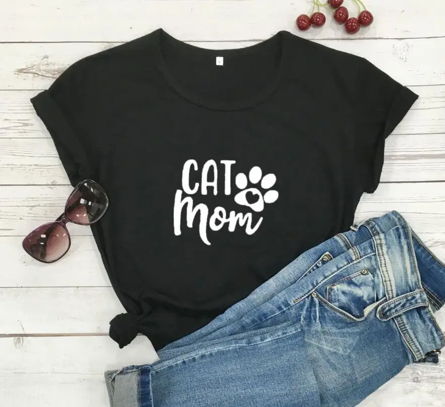 Cat Mom T-Shirt Grey Short Sleeve - Image 2