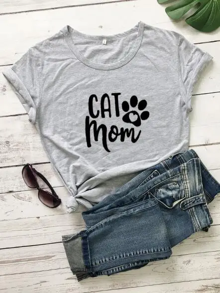 Cat Mom T-Shirt Grey Short Sleeve - Image 3