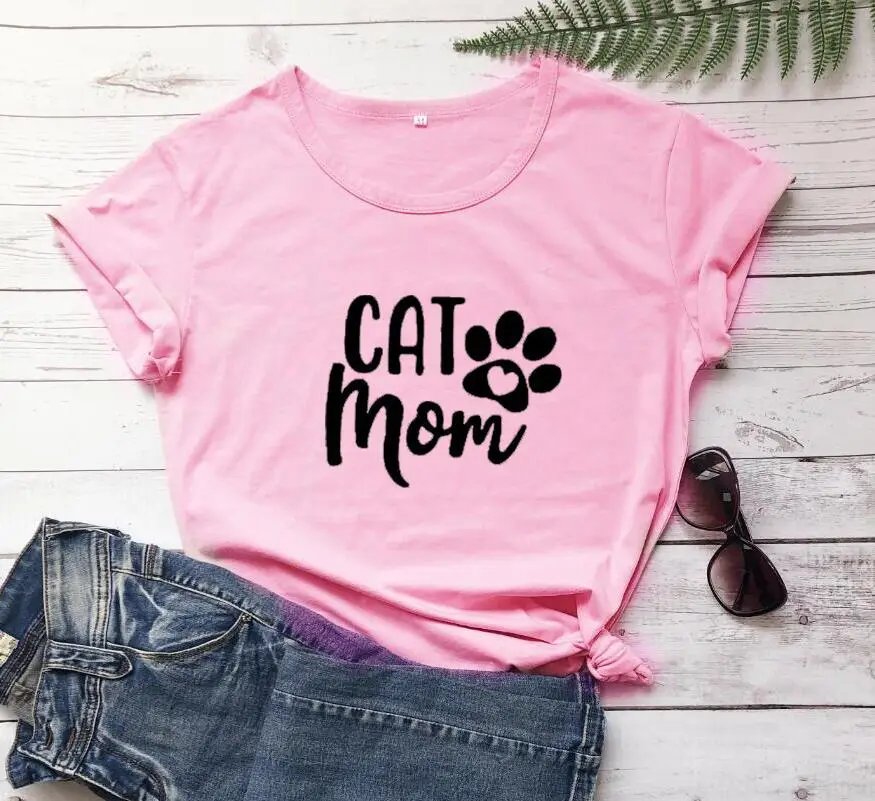 Cat Mom T-Shirt Grey Short Sleeve - Image 4