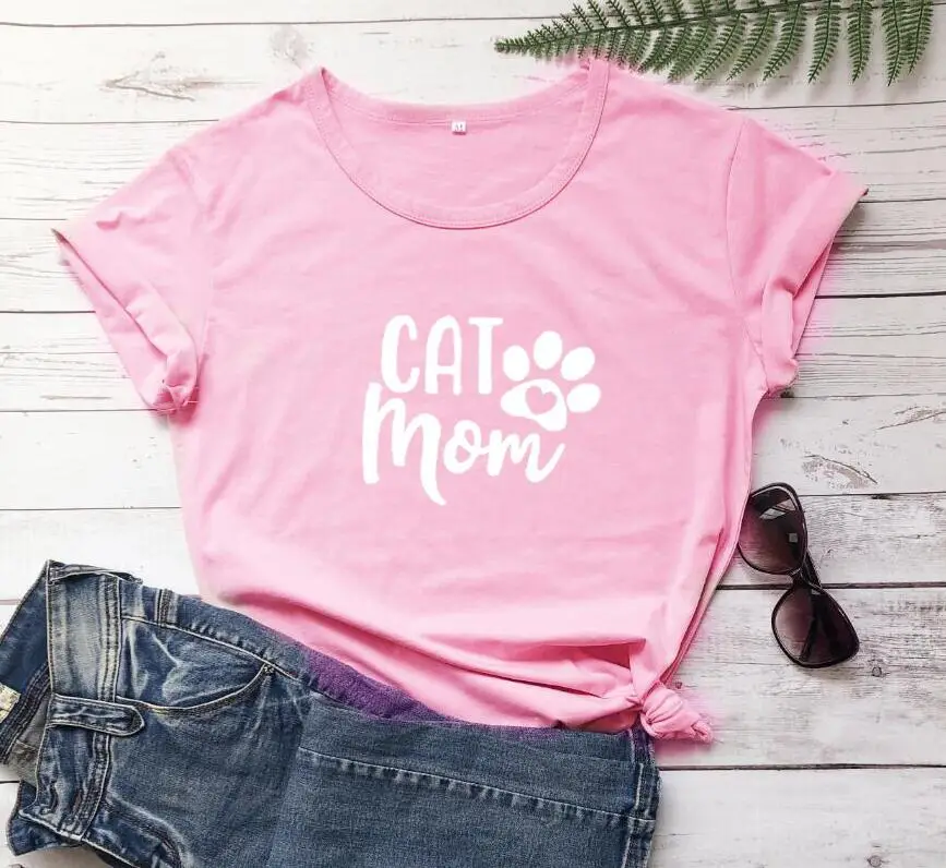 Cat Mom T-Shirt Grey Short Sleeve - Image 5
