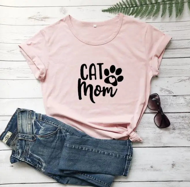 Cat Mom T-Shirt Grey Short Sleeve - Image 7