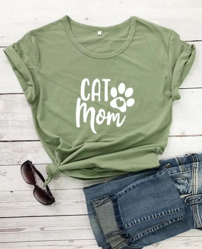 Cat Mom T-Shirt Grey Short Sleeve - Image 8