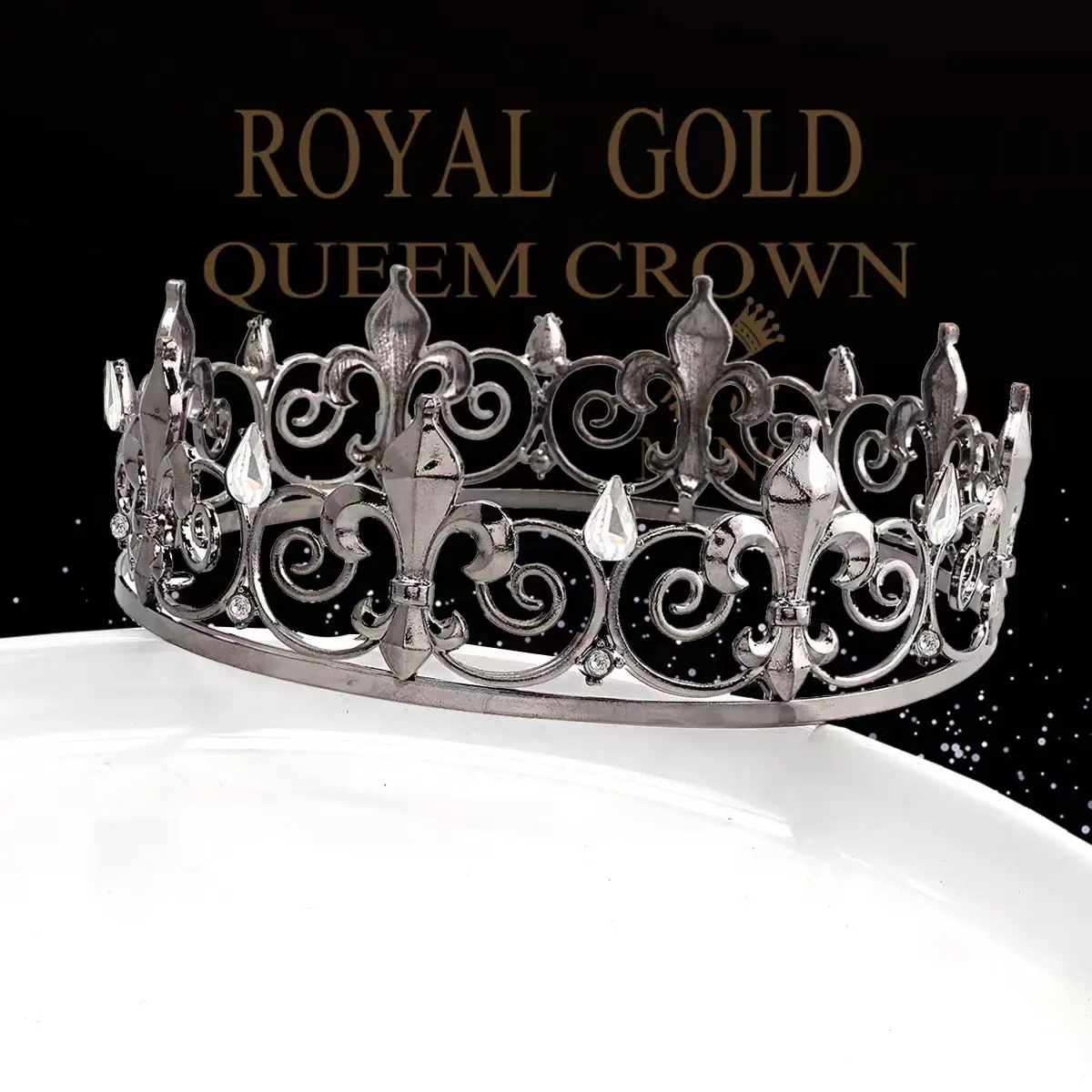 Royal Gold Queen Crown for Men Women Hair Accessory - Image 3
