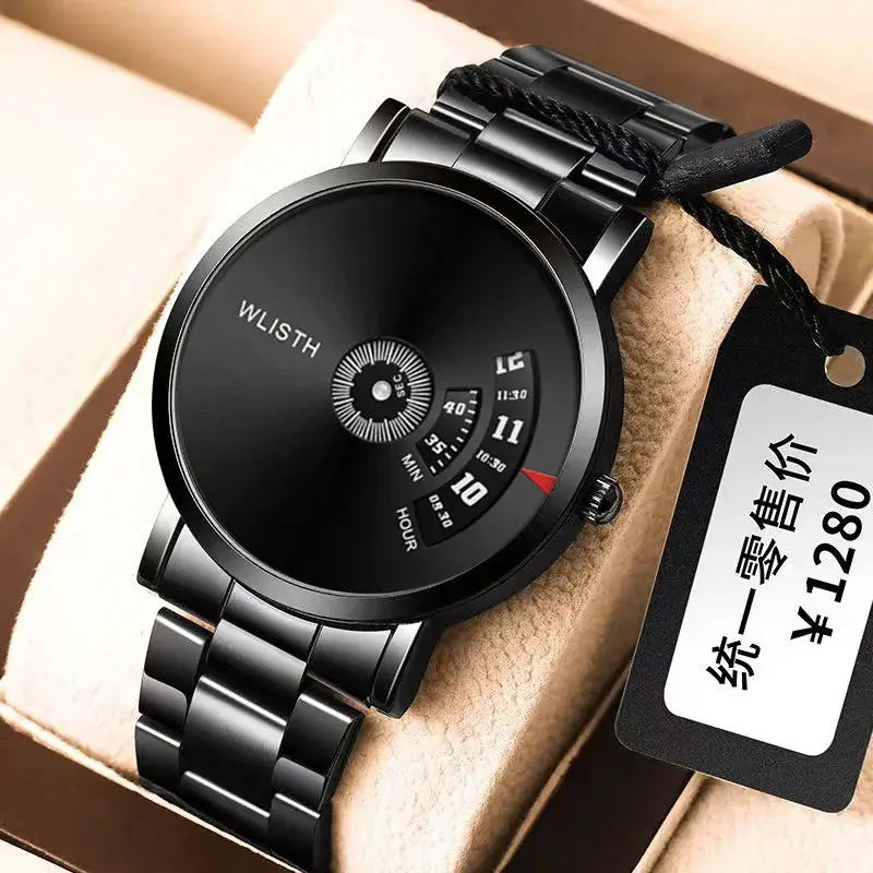 Swiss Style Men's Black Water Resistant Watch with Steel Band - Image 10