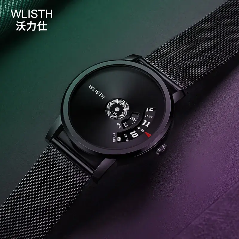 Swiss Style Men's Black Water Resistant Watch with Steel Band - Image 6