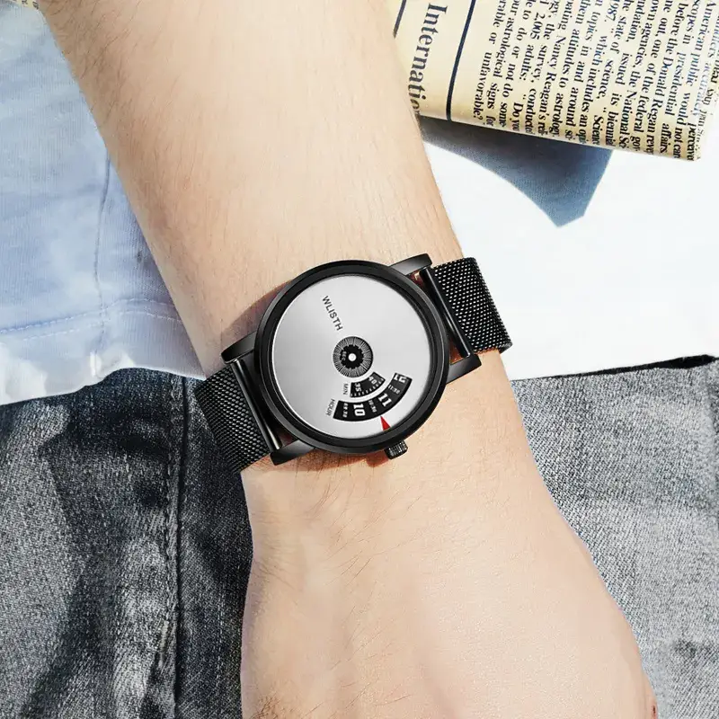 Swiss Style Men's Black Water Resistant Watch with Steel Band - Image 7