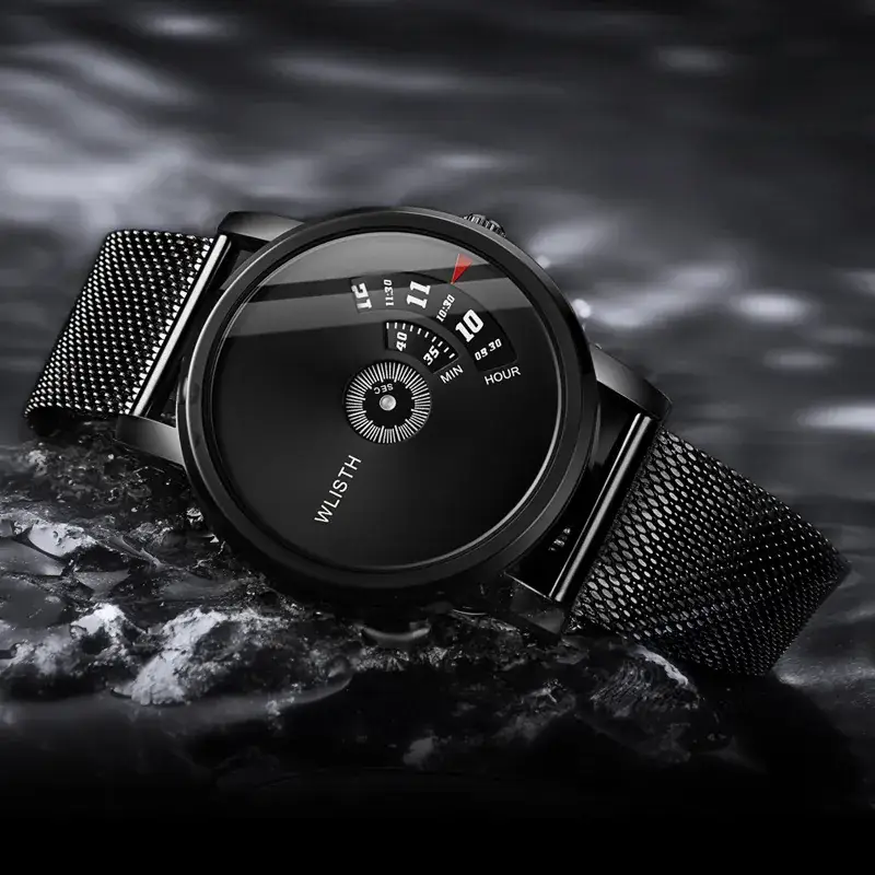 Swiss Style Men's Black Water Resistant Watch with Steel Band - Image 8
