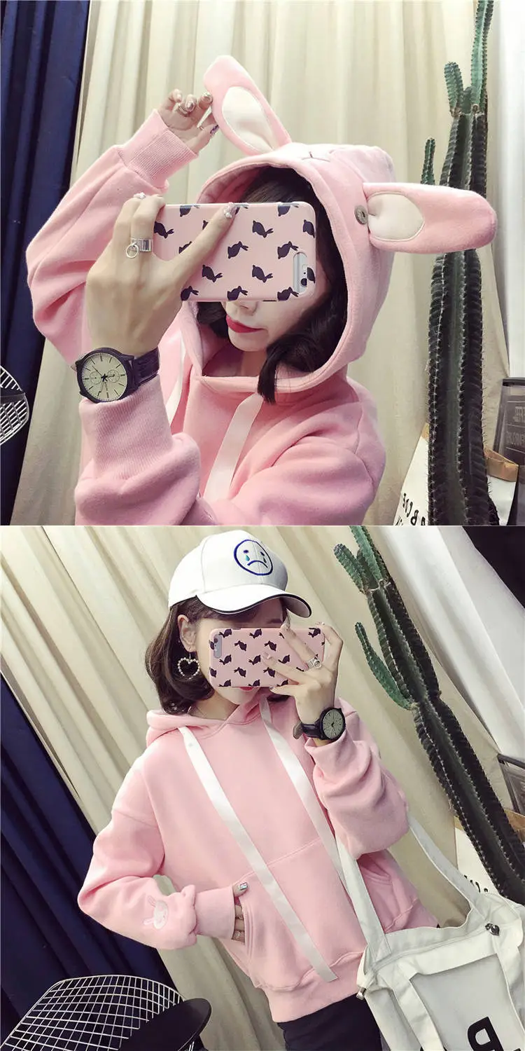 Japanese Style Velvet Hooded Sweatshirt with Rabbit Ears & Heart Mask — feature 12