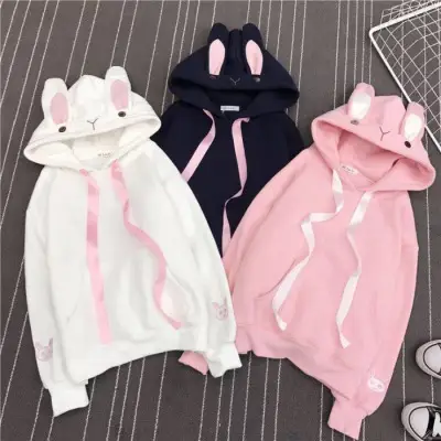 Japanese Style Velvet Hooded Sweatshirt with Rabbit Ears & Heart Mask — feature 18