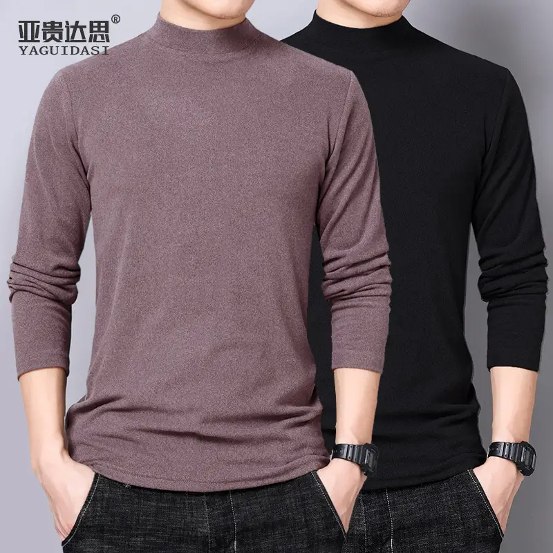 Men's Black Fleece Long-Sleeve Collar T-Shirt